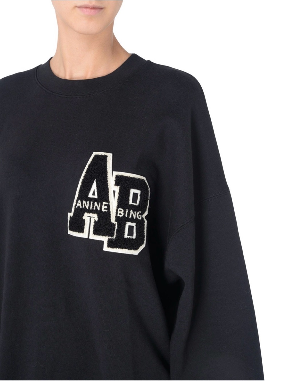 Anine Bing Miles Black Oversized Chenille Patch Sweatshirt - size large - EUC - Picture 2 of 5